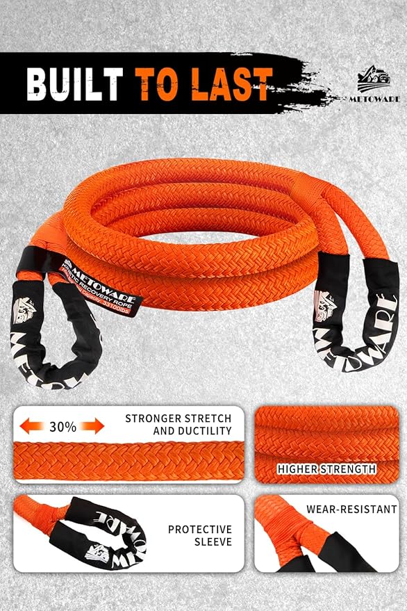 METOWARE Kinetic Recovery Rope (1’’ x 10ft) Offroad Tow Kit with 1/2inch x 22 Inch Soft Shackles，Heavy Duty Offroad Recovery Kit for UTV, ATV, Truck, Car