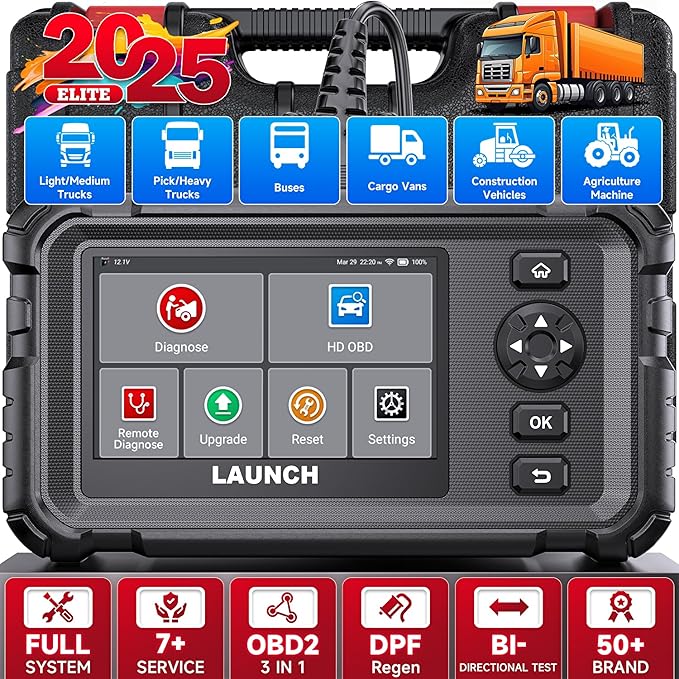 2025 LAUNCH CRP129HD Heavy Duty Truck Scanner with DPF Regen, Speed Limit Adjust Reset, Full System Diesel Semi Truck Diagnostic Tool & Code Reader for Cummins Detroit International Paccar