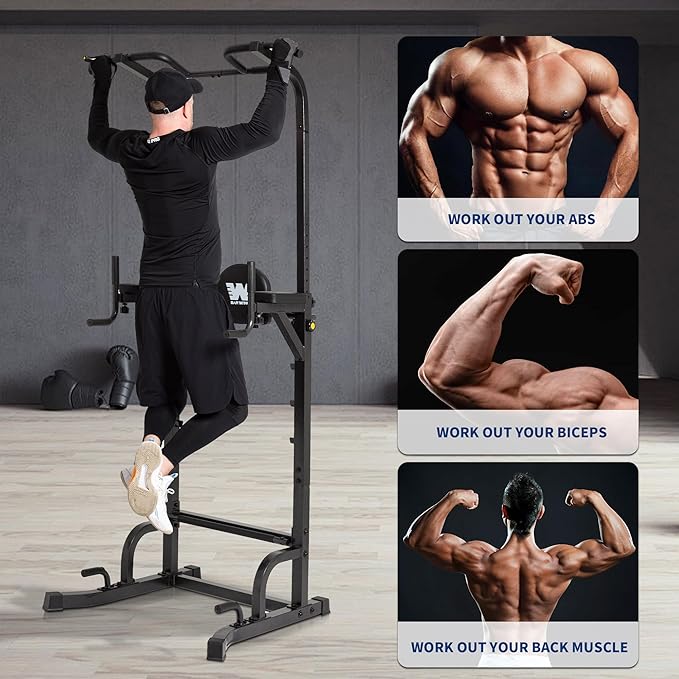 BARWING Power Tower Pull Up Bar Station Adjustable Height Dip Bar Station for Home Gym Strength Training Workout Equipment 550LBS