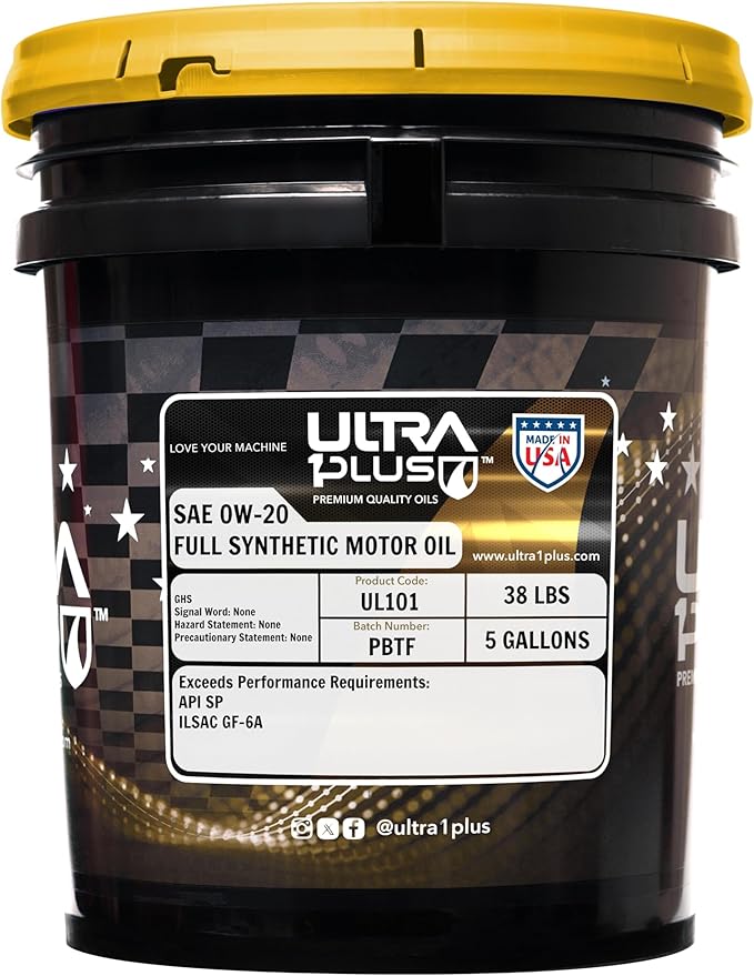 ULTRA 1PLUS SAE 0W-20 Full Synthetic Oil API SP ILSAC GF-6A - 0W20 Motor Oil, 5 Gallon