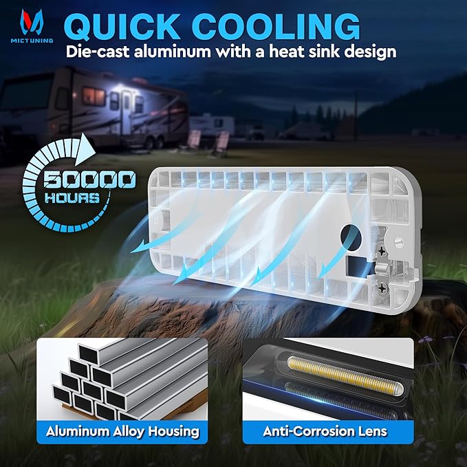 MICTUNING 6 Inch RV Exterior Porch Light, LED Utility Awning White 6000K, Outdoor IP68 Waterproof Aluminum for Garden Camper Trailer Truck SUV MPV Cabinet Hallway Boat Home