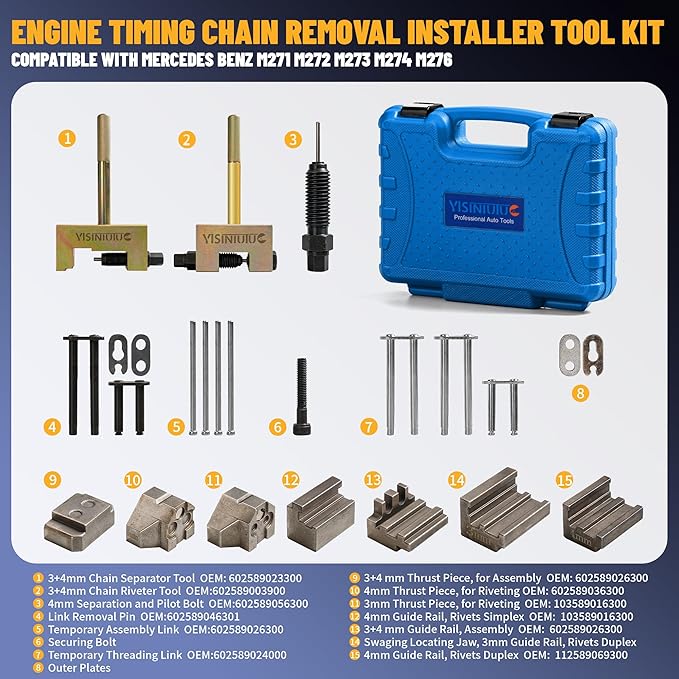 Engine Timing Chain Removal Installer Tool Kit Compatible with Mercedes Benz M271 M272 M273 M274 M276, Camshaft Riveting Tool