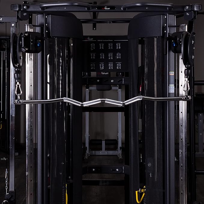 AmStaff 48" Straight Ez Curl Lat Pull Down Bar with Revolving Double Hook for Dual Pulley Cable Machines, Functional Trainer Multi-Purpose Attachment