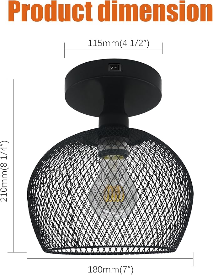 Facon 12V 7inch RV Pendant Dining Table Light with Replaceable Bulb (1 X E26 Bulb Included), RV Camper Dinette Light with On&Off Switch, 12Volts Pendant Lamp for Automotive Kitchen Island