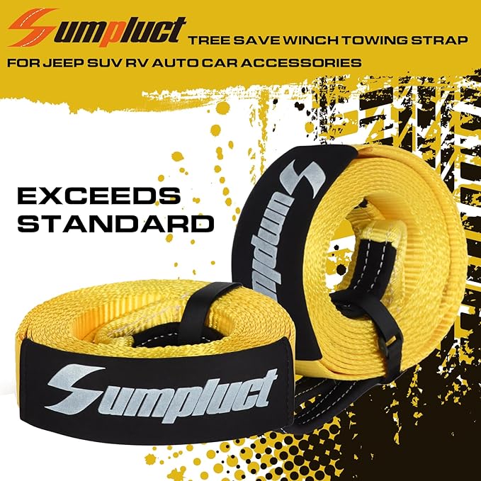 Recovery Tow Strap 2in X 20ft Exceed Heavy Duty 25,000 lbs Break Strength, Use for Emergency Towing Rope, Tree Saver, Winch Extension, Triple Reinforced Loops,Car Accessories