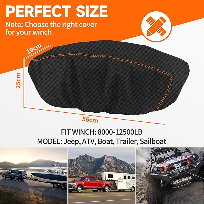 Winch Cover,Dustproof Winch Protection Cover,Badlands Winch Cover 12000 lb Waterproof,Tear Resistant for Up to 17500 Lbs Electric Winches,Indoor/Outdoor Fit for Warn(22″Lx9.8″Hx7.5″W)