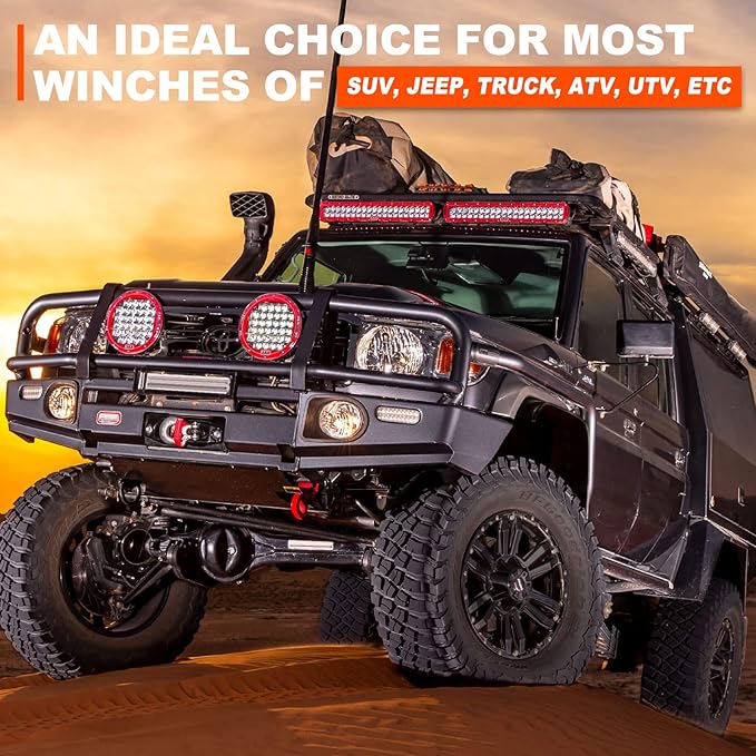 SPARKWHIZ Synthetic Winch Rope Cable Kit: 1/2" x 100 ft 32000lbs Winch Line Cable with Protective Sleeve + Winch Hook for 4WD Off Road Vehicle Truck SUV UTV ATV