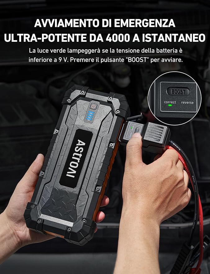 AstroAI S8 Ultra 4000A Car Jump Starter, Jump Box up to All Gas Engines & 12L Diesel, 12V Portable Power Bank with USB/Type-C Ports, 3 Modes LED Flashlight, Auto Battery Booster with Jumper Cable