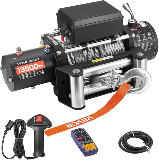 VEVOR Electric Winch, 13500 lbs Load Capacity, 12V DC Truck Winch with Φ3/8 in x 80 ft Steel Rope, Wireless & Wired Remote Control, IP55 Waterproof for Towing SUV Jeep Trailer Boat Off-Road Vehicle