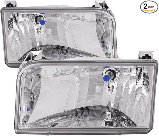 HEADLIGHTSDEPOT Chrome Housing Halogen Left and Right Headlights Pair Compatible With Newmar Mountain Aire 1998-1999
