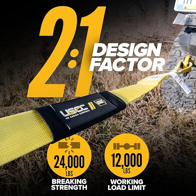 US Cargo Control Heavy Duty Tow Strap Recovery Kit - 3" x 20' Tow Strap Made in USA (24,000 LBS Break Strength), (2) 3/4" D Ring Shackles, Storage Bag - Tow Recovery Kit for Vehicle Recovery