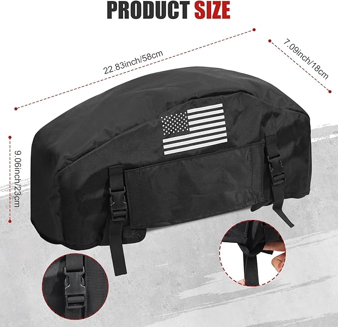 GEVINFA Winch Cover, 2025 Latest Flag Waterproof Dust-Proof Winch Protective Cover, Indoor & Outdoor Winch Accessories for 8000-13500 lbs Electric Winches With Adjustable UV Resistant Cover