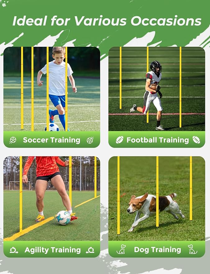 SEAOTTER Soccer Agility Training Poles, 6/10/20Pcs 6FT Adjustable Detachable Sports Speed Training Sticks, Practice Equipment Accessories for Football, Slalom & Rugby, Bending Poles for Horses