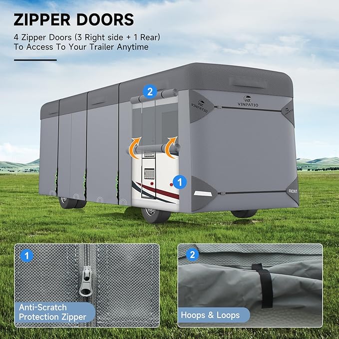 VINPATIO Class A RV Cover Extra Thick 7 Layers Top, Fits 31'-34' RV, Heavy Duty Windproof Waterproof Class A Motorhome Cover with 2 Extra Long Straps, Gutter Covers