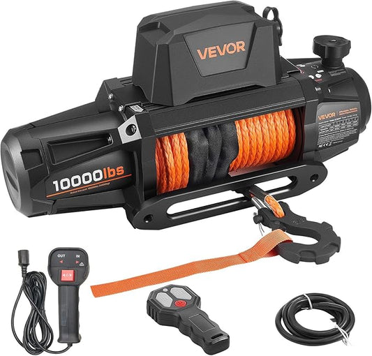 VEVOR Electric Winch, 10000 lbs Load Capacity, 12V DC Truck Winch with Φ7/20 in x 90 ft Synthetic Rope, Wireless & Wired Remote Control, IP67 Waterproof for Towing Off-Road SUV Jeep Trailer Boat