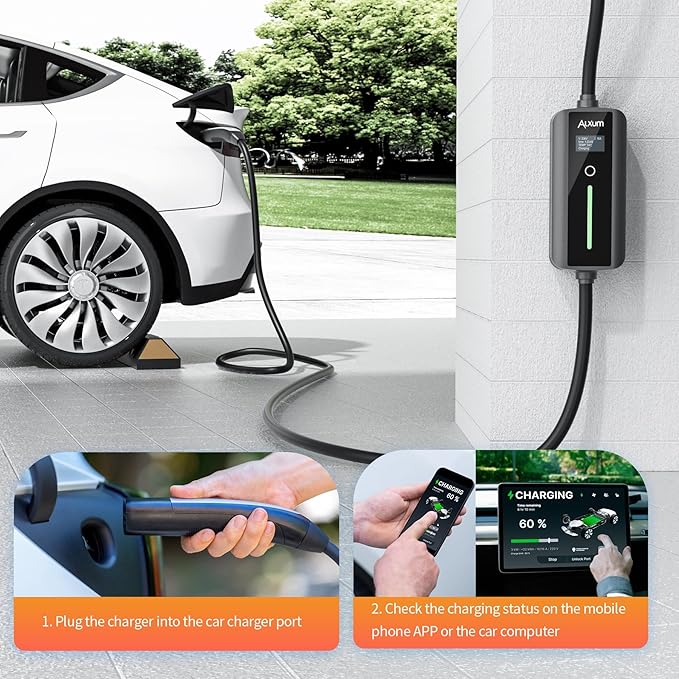 Alxum 16A Tesla Mobile Charger - Level 1 EV Charger for Tesla 110V Charger Compatible with All Models Y/3/S/X Cybertruck 16.4FT Tesla Wall Connector with NEMA 5-15 Plug