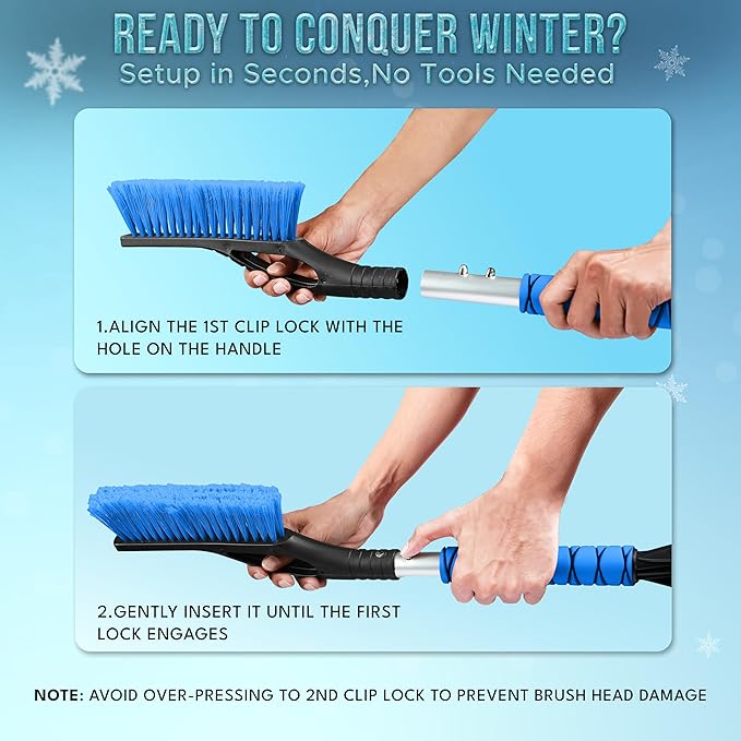 EcoNour 27" Aluminum Car Snow Scraper and Brush | Weaved Bristle Head with Metal Body Ice Scraper for Car Windshield | Tough Show Shovel with Ergonomic Foam Grip Winter Accessory