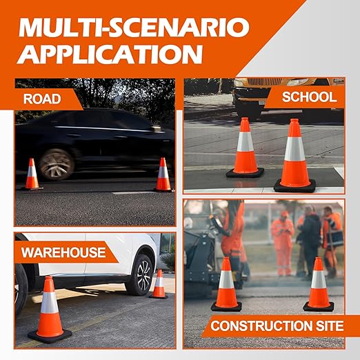 4 Pack 18" Orange PVC Traffic Safety Cones with Weighted Black Base – Durable High-Visibility Cones for Parking, Construction, Roadwork, and Driving Practice (Orange, 18 inch -4 Pack)