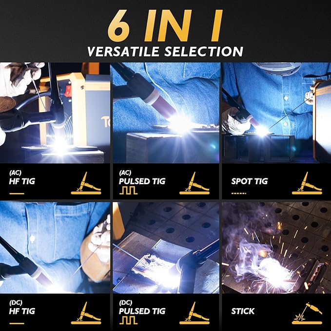 TOOLIOM 200A AC/DC TIG Welder with Pulse, Dual Voltage 110V/220V, Aluminum Welder with IGBT Inverter, Large LED Display, AC TIG/DC TIG/Pulse TIG/SPOT TIG/Stick Multiprocess Welding Machine