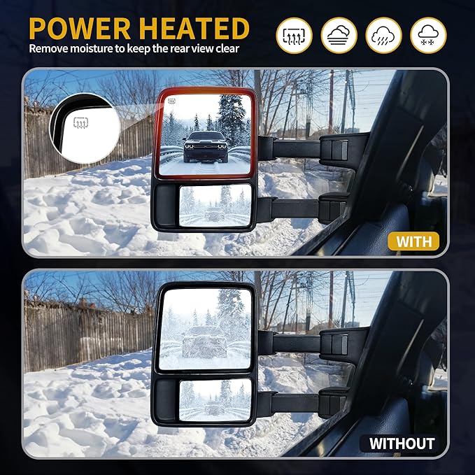 DWVO Towing Mirrors Fits 2008-2016 Ford F250 F350 F450 F550 Super Duty, Left Driver Side Mirror with Power Heated, Telescoping, Turn Signal Lights, Black