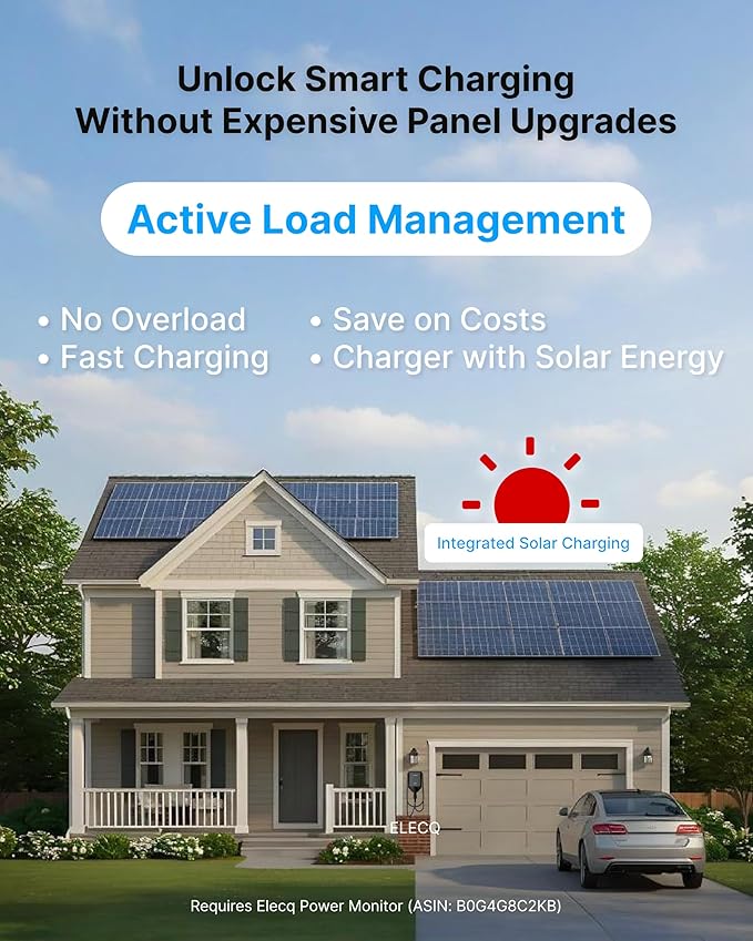 Smart Level 2 EV Charger, Active Load Management, Solar EV Charging Mode, Wi-Fi Enabled, OCPP Compatible & Future-Proof, 40A NEMA 14-50 Plug-in EV Charger for Home with J1772 Connector