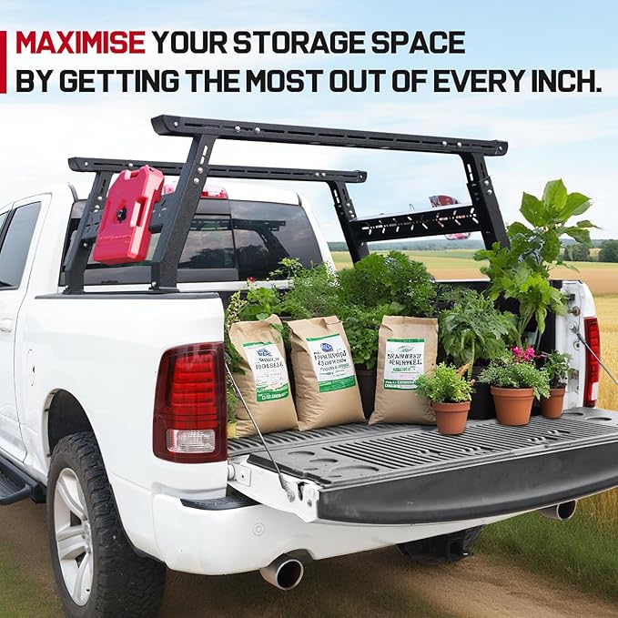 Adjustable Truck Bed Rack for Most Truck, Overland Bed Rack Compatible with Gladiator/Ford/Tundra/Tacoma/Dodge/Chevy/Nissan, Ladder Rack for Kayak, Surfboard, Lumber, Ladder