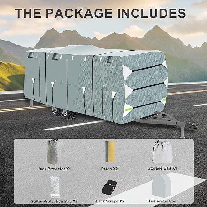 Upgraded 24-27ft RV Cover - 5 Layers Heavy Duty Anti-UV Travel Trailer RV Cover, Windproof Waterproof Camper Cover for Toy Hauler with Windproof Straps