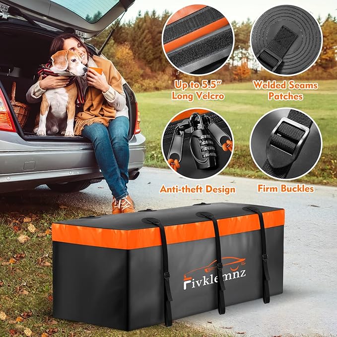 Hitch Mount Cargo Carrier Bag, 20 Cubic Feet 100% Waterproof Car Tray Luggage Bag (59" 24" 24") with 6 Reinforced Straps + 1 Combination Lock, Fits for All Vehicles with Steel Trailer Basket