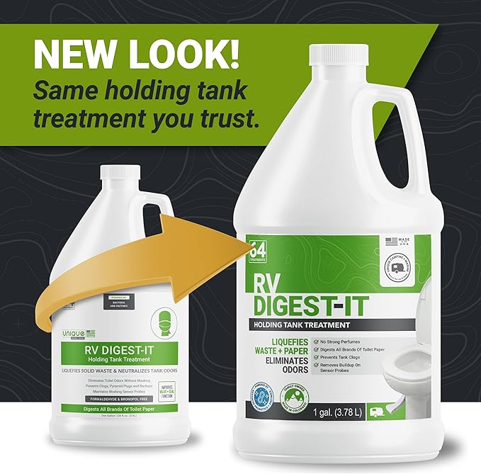 Unique RV Digest-It Classic RV Toilet Treatment - Eliminates Odors at the Source and Liquifies Waste - 64 Uses Per Bottle (128 oz)