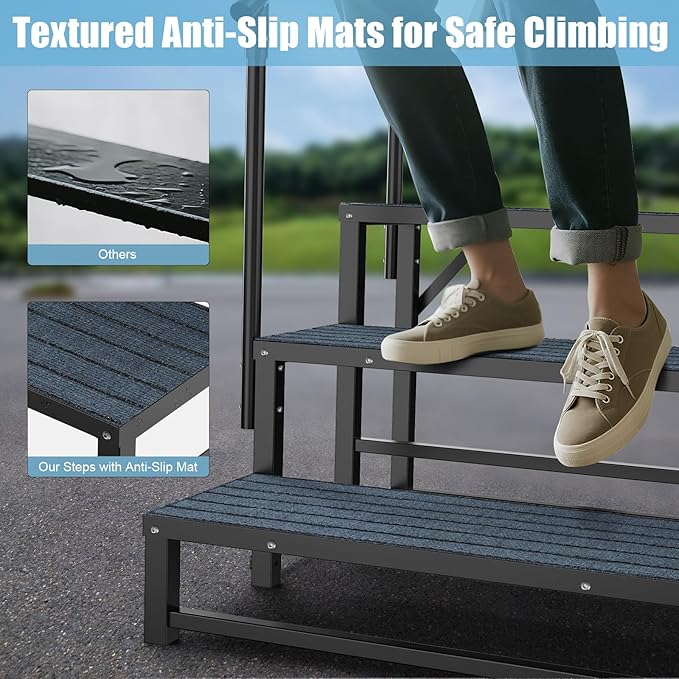 RV Steps with 2 Handrail, 2-Step Heavy Duty Hot Tub Steps, Non-Slip Outdoor Spa Steps for RV, Camper, Trailer, Mobile Home, Porch, Portable Ladder Stairs with Anti-Slip Mats (‎2 Steps with 2 Handrail)