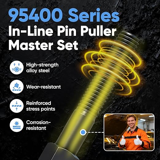 95400 in-Line Dowel Pin Puller Master Set , Includes Metric/Imperial Chucks, Efficient Dowel Pin Puller Tool,Alloy Steel Material rustproof, efficient, Labor-Saving, and Prevents Hand Injuries