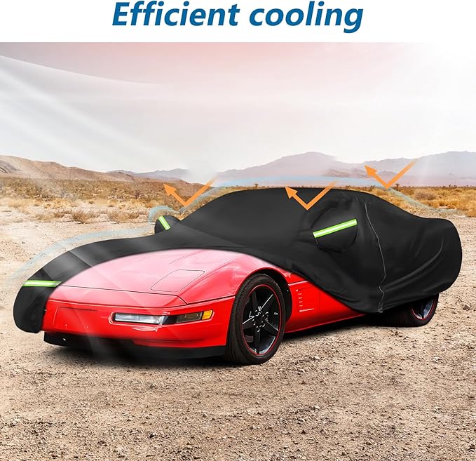 for C4 Corvette Car Cover Waterproof, Sun Heat Protection Outdoor Full Covers with Driver Side Zipper Windproof Heavy Duty All Weather Fit for C4 1984-1996 Chevy Corvette,Not for Rear Wing