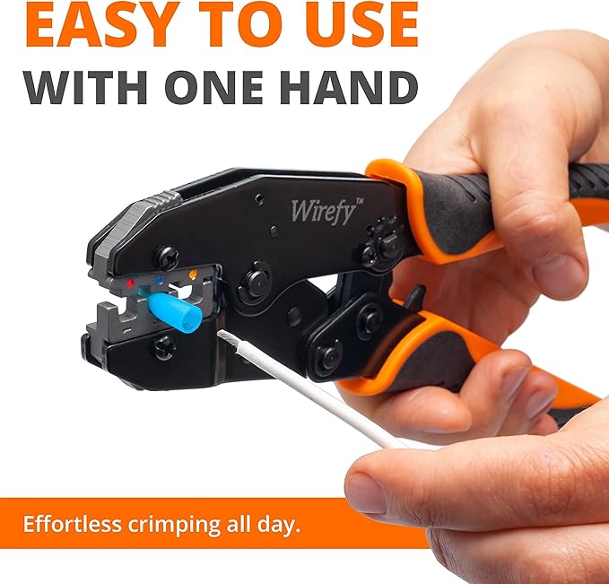 Wirefy Wire Crimping Tool for Heat Shrink 22-10 AWG | Ratcheting Wire Crimper Tool | Terminal Crimp Connectors Pliers | Connectors Crimp for Electrical Robust Terminal Connections