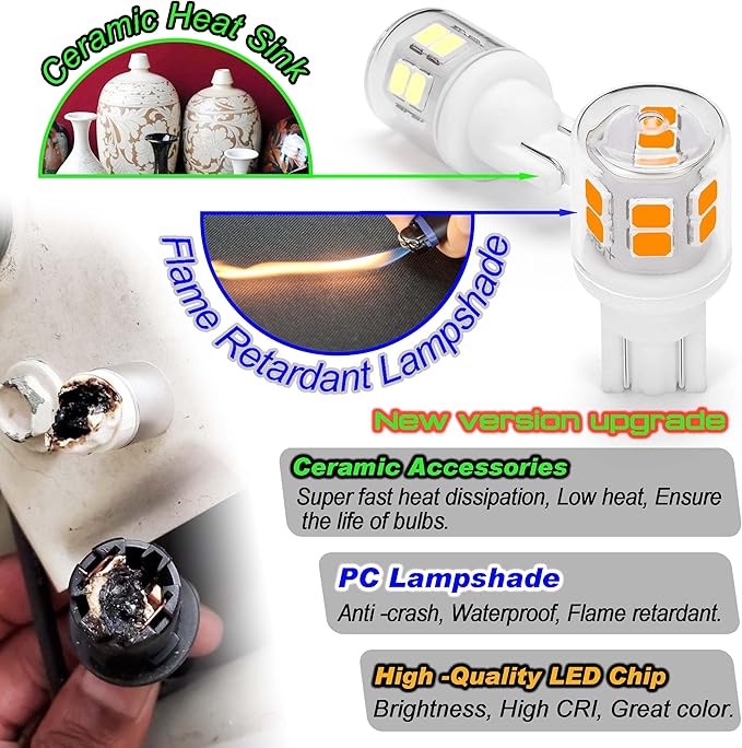 T10 194 921 922 912 906 2825 LED Bulb 6000K White 168 Replacement Bulbs for RV Tralier Interior Marine Boat Light Bulb Navigation Car Interior Dome Map Door Courtesy License Plate Lights (4pack)