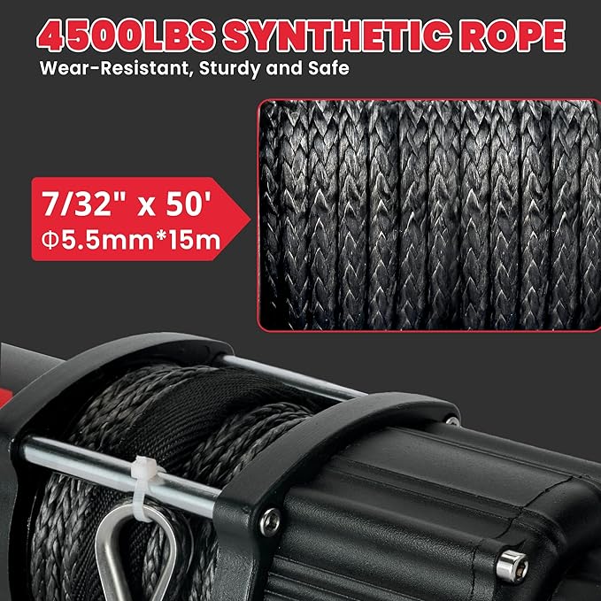 OPENROAD 4500 lb ATV/UTV Winch,12V Towing Off-Road Electric UTV Winch with 1/4"×50' Synthetic Rope,Wireless Remote and Rubber Stopper (4500lb with Synthetic Rope)