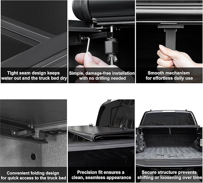 Kikito HTL Truck Bed Tonneau Cover Compatible with 2019-2025 Chevy Silverado/GMC Sierra 1500, 6.6ft (79.4in) Low-Profile Style FRP Hard Folding No-Drill 100% Bed Access