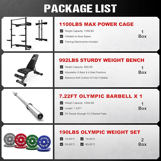 Folding Squat Rack, Wall Mounted Power Rack for Home Gym, Space Saving Multi-Functional Power Cage with Attachments