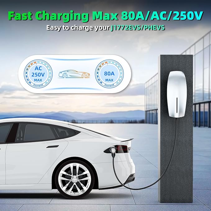 Tesla to J1772 Adapter with Fixed Lock Works, Max 80A 250V Converter Compatible with Nacs Wall Mobile Connector Target Chargers for All J1772 EVs (White)