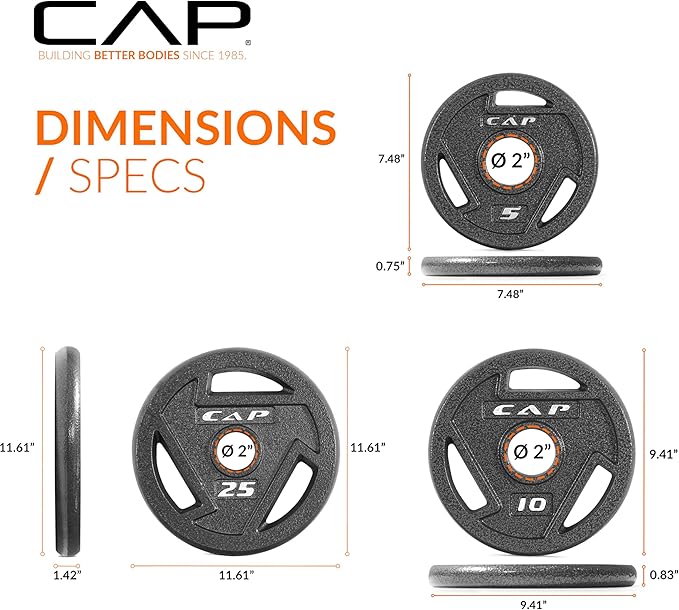 CAP Barbell 2-Inch Olympic Cast Iron Plate Weight Set | 75-285 lbs | Multiple Options