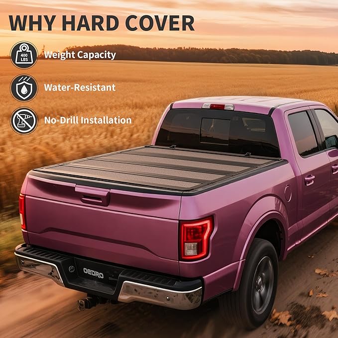 OEDRO Low-Profile Hard Quad-Fold Tonneau Cover Compatible with Dodge Ram 1500 New Body 2019 2020 2021 2022 2023 2024 2025 5.7ft Bed Without Rambox, One-Handed Quick Release, Drainage Design