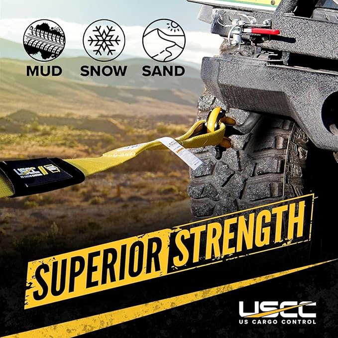 US Cargo Control Heavy Duty Tow Strap Recovery Kit - 4" x 30' Tow Strap Made in USA (32,000 LBS Break Strength), (2) 7/8" D Ring Shackles, Storage Bag - Tow Recovery Kit for Vehicle Recovery