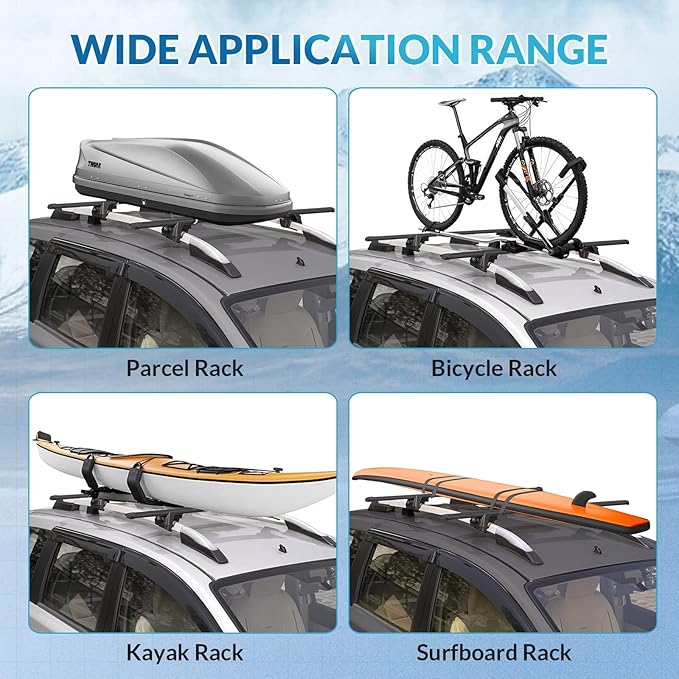 JUST-V Roof Rack Cross Bars Replacement for Jeep Cherokee 2014-2024, Thick Aero Aluminum Roof Rack Crossbar for Cargo Carrier Luggage Kayak Canoe Bike Snowboard, for Flush Side Rails Black