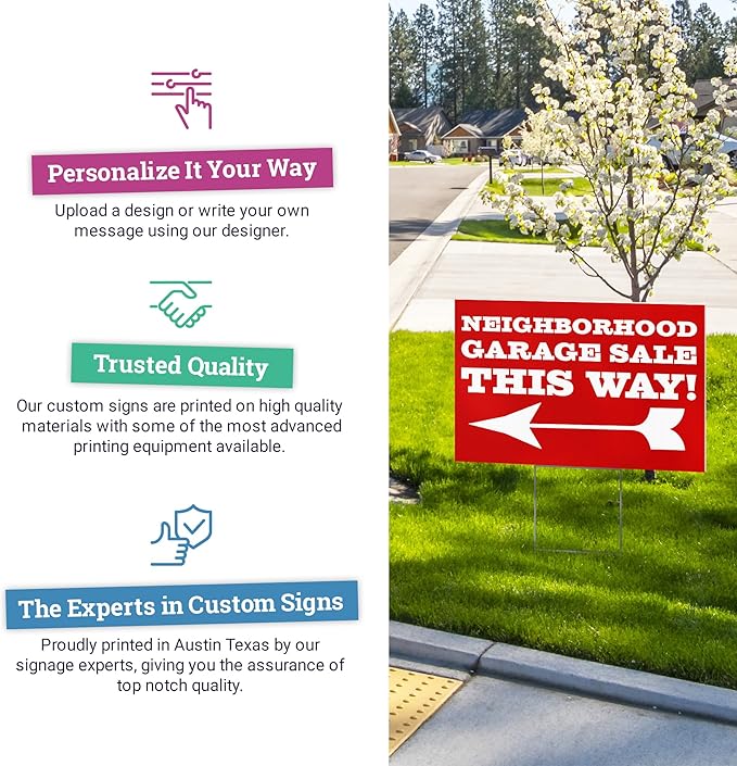 100 pack 24x18" Double Sided Customizable Outdoor Yard Sign made from Corrugated Plastic with Metal "H" Stake, Easy to Design, Sign for Business, Garage or Yard Sale, Home, Office, (24" x 18" - Qty 100)