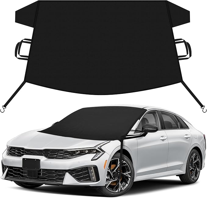 EcoNour Car Snow Cover Compatible for Kia Forte | Windshield Cover for Ice and Snow with S-Hook Straps | Heavy-Duty 600D Oxford Winter Car Cover, Waterproof & Anti-Slip