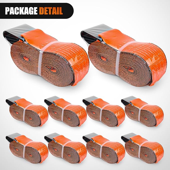 Nilight Truck Straps 4”×30’ Orange Heavy Duty Winch Straps with Flat Hook Break Strength 16800LBS WLL 5400LBS Cargo Straps for Flatbeds Trucks Trailers Farms Rescues Tree Saver (10PACK)