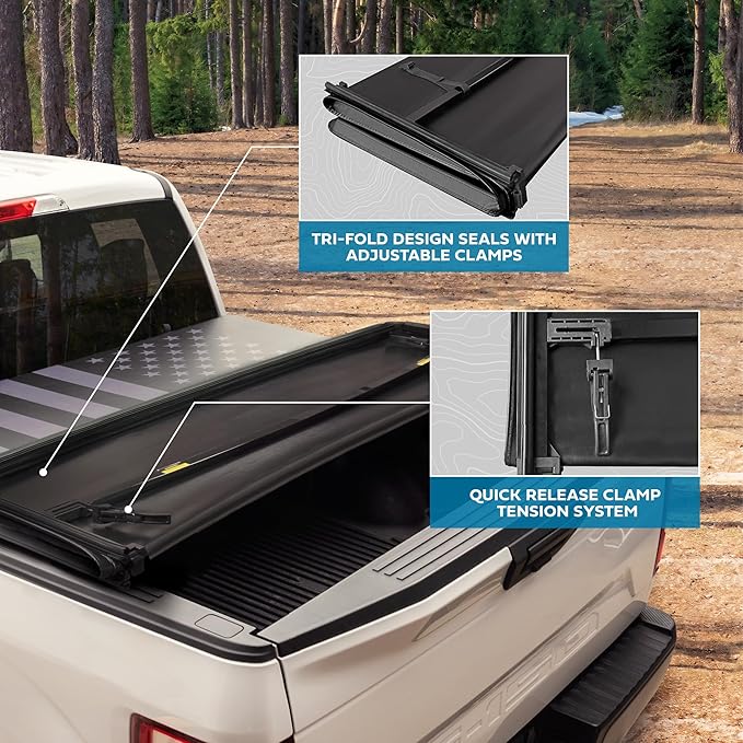 American Flag Tonneau Cover for Ford F-150 2009-2025 for 6.5 ft Bed Length, All-Weather Soft Tri-Fold Truck Bed Cover for Truck Tonneau Cover Black Flag Design