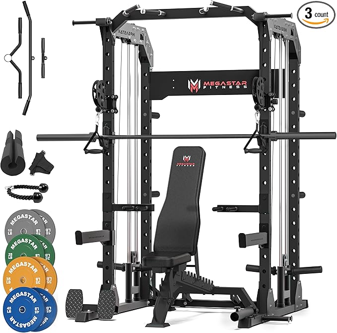 Power Rack Home Gym with Aluminum Pulley Set – 2000LB Capacity Multifunction Squat Rack with Cable Crossover, Includes 16 Professional attachments for Home Gym Strength Training, P63 Rampage