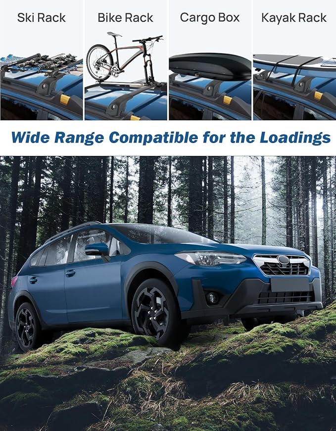 JOYTUTUS Lockable Car Roof Rack Cross Bars Compatible with Subaru Crosstrek 2018-2023 / Impreza 2017-2023, 220LB Aluminum Crossbars for Roof Racks Suitcases Kayaks Canoes Bikes Skis Snowboard