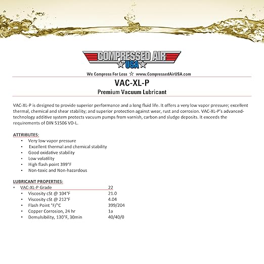 Premium Vacuum Lubricating Oil - CompressedAirUSA - XL - Extended Life Oils (5 Gallon)
