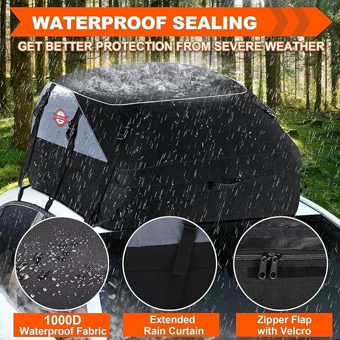 Sailnovo Rooftop Cargo Carrier Roof Bag, 20 Cubic feet Waterproof Roof Cargo Carrier fit car with/Without Luggage Rack - Vehicle Soft Shell Roof Cargo Box with Tie-Down Strap, Safety Hook